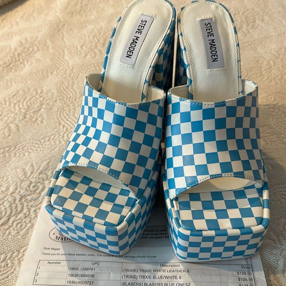 Steve Madden Blue Check Platform Mule Sandals